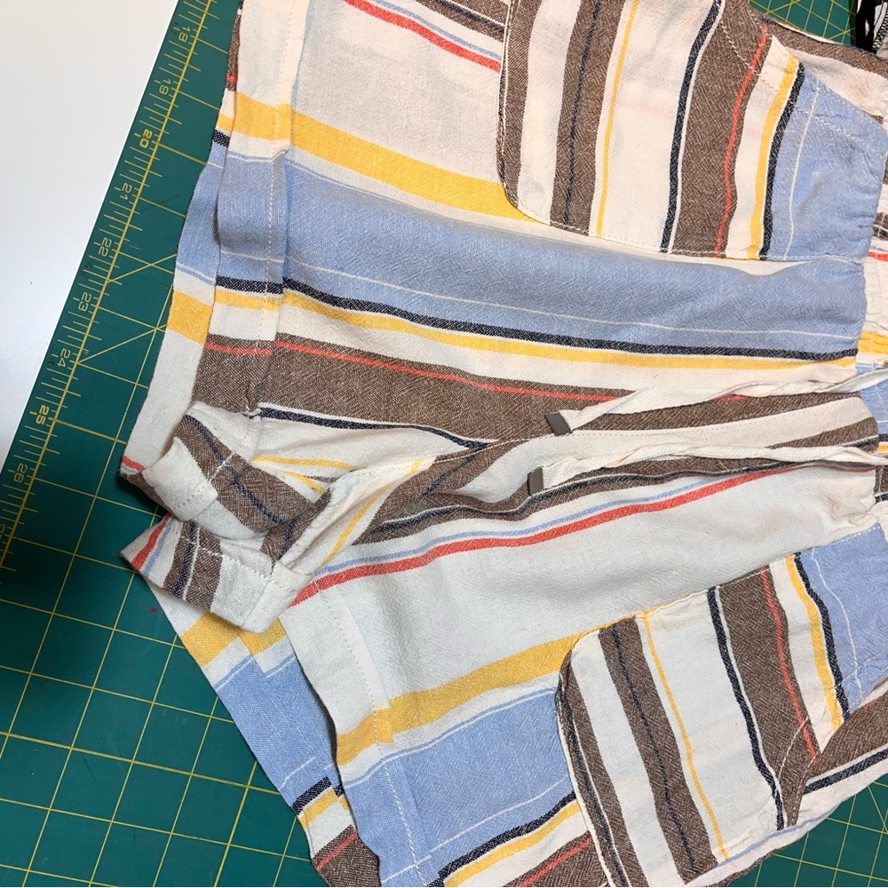 Time and Tru Blue and Yellow Linen Shorts